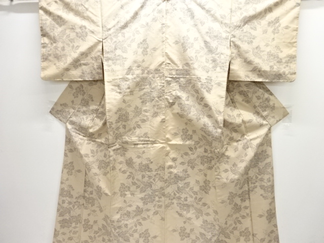 アンティーク　枝花模様織り出し手織り紬着物